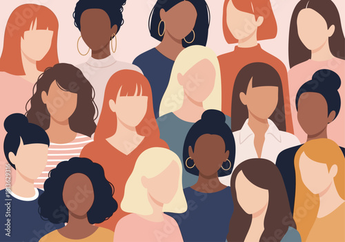 Diverse Women Crowd Profile Vector | Female Empowerment & Solidarity Illustration