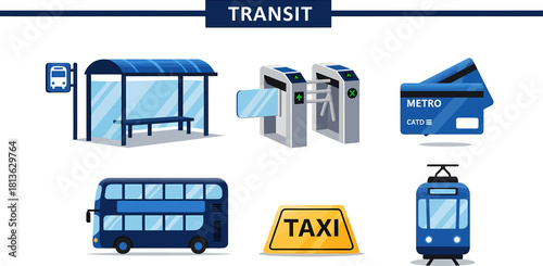 Obraz na płótnie Collection of blue and yellow public transit icons and elements No Background