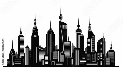 Minimalist Black and White Vector Skyline of a Modern City