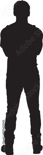 vector, silhouette of back view of man standing arms crossed