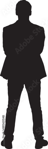 vector, silhouette of  back view of man dressed in jacket arms crossed