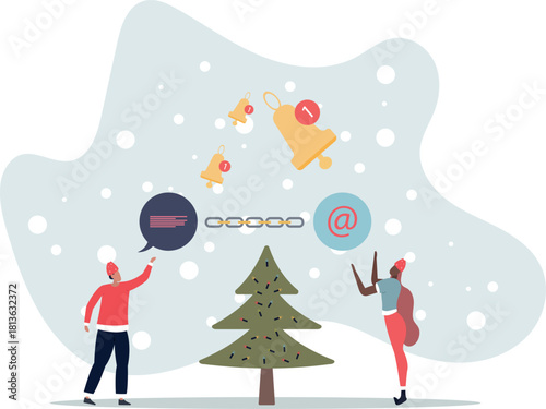 Chained communications with linked user notifications.Continuous flow with digital message and connection between chain parts .life and employment of people.