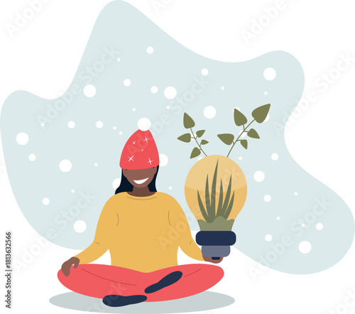 Sustainability concept illustration.reducing CO2 emission by using green energy .life and employment of people.