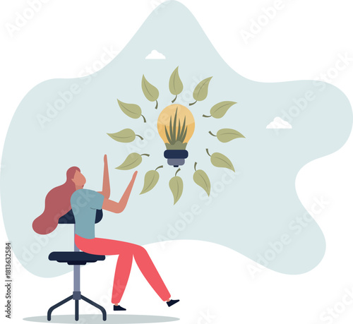 Sustainability concept illustration.reducing CO2 emission by using green energy .life and employment of people.