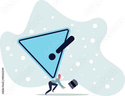 Caution or mistake attention, risk alarm with exclamation point symbol, error or failure warning, bankruptcy notice alert,life and employment of people.