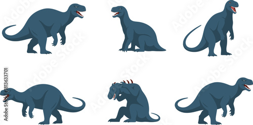 Collection of Blue Iguanodon Dinosaurs in Various Poses.