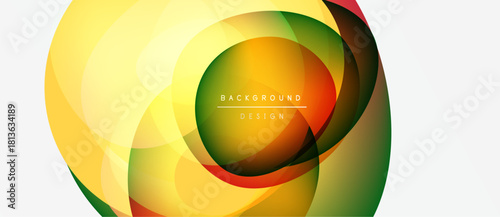 Abstract colorful layers create circular design. Bright gradients blend, forming dynamic visual effect. Modern background element.
