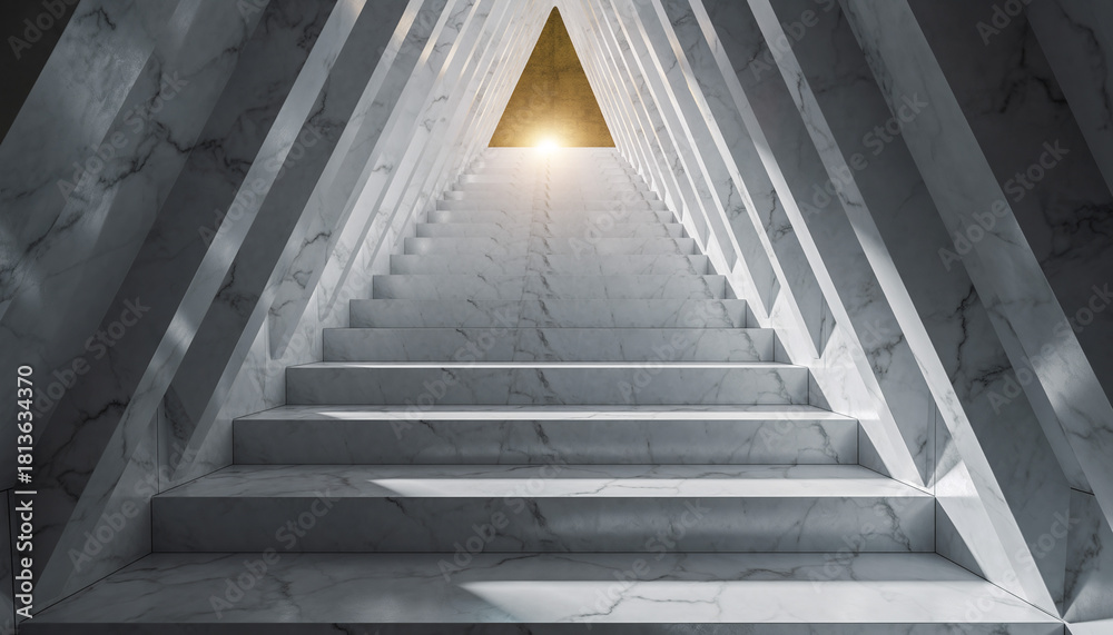 Obraz premium Abstract geometric staircase with glowing light and modern architectural background.