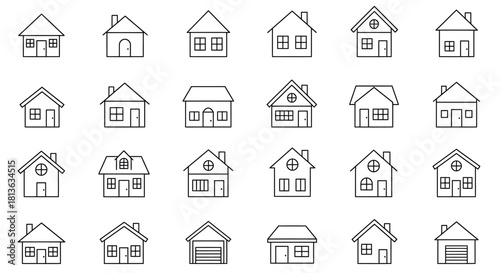 Set of House Line Icons. Home and Real Estate Outline Symbols Collection