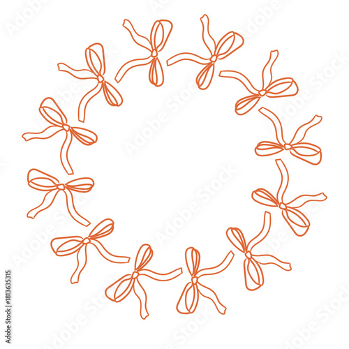 Hand drawn round frames with bows and ribbons. Vintage bow frames for greeting cards, weddings, birthdays, and picnic invitations in a sweet, elegant, and flirty style.