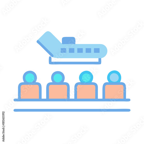 Stylized illustration depicting audience listening to a presentation session