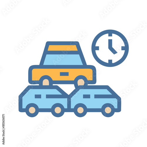 Stack of cars with a time clock icon