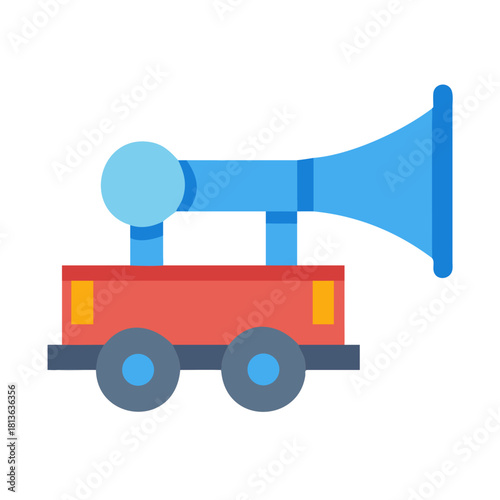 Cartoon train car with a large blue horn