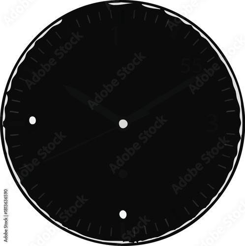 A minimalist black analog clock face with subtle hands and a modern, simple design.