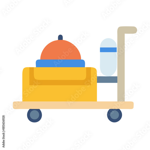 Illustration of hotel service cart with bellhop service concept