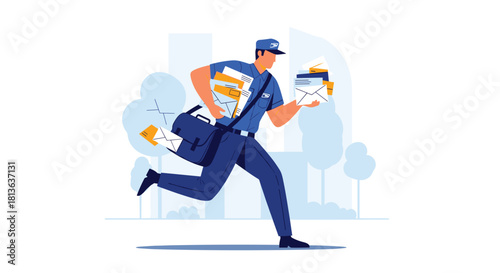 Energetic mail carrier delivers the mail swiftly on his route, ensuring timely delivery to homes and businesses in the neighborhood today