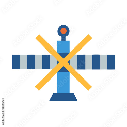 Road barrier symbol with crossed out tape flat illustration