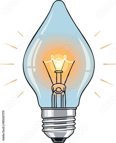 Illustration of a lit lightbulb with a clear glass casing.