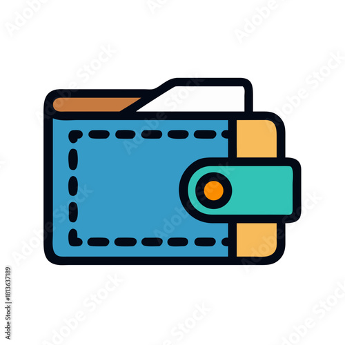 Stylized icon of blue wallet with card and closure