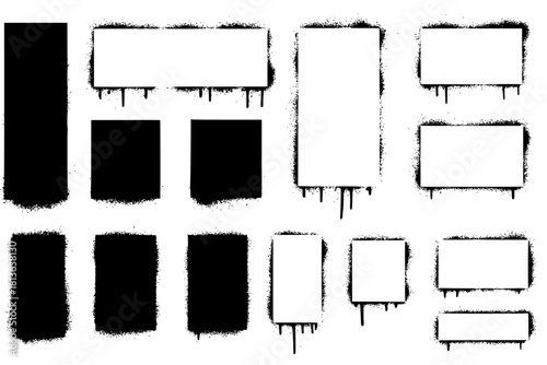 Grunge stencil frames with spray painted frame, grunge splatter and stencils border. Texture dirty artistic design elements, boxes, frames for text. Grunge graffiti frame, rectangles and squares.