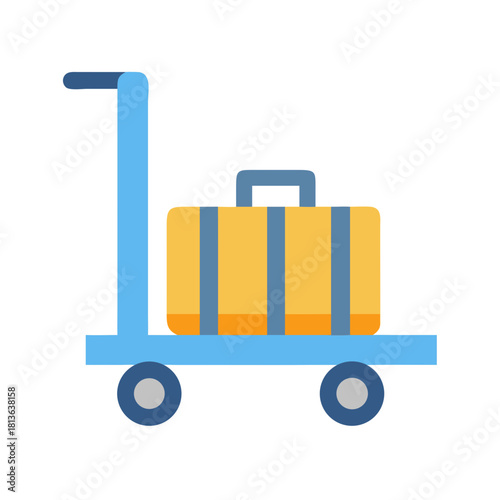 Flat luggage cart illustration with suitcase on black background