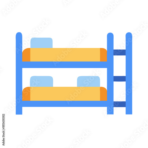 Blue and yellow bunk bed illustration on black background