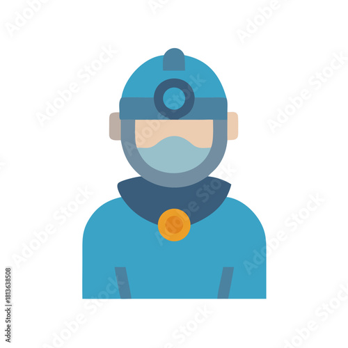 Flat design illustration of masked medical professional with headlamp