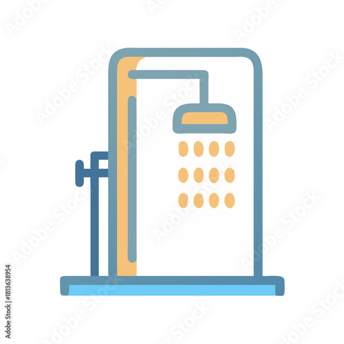 Modern Shower Stall Graphic Icon in Soft Pastel Tones