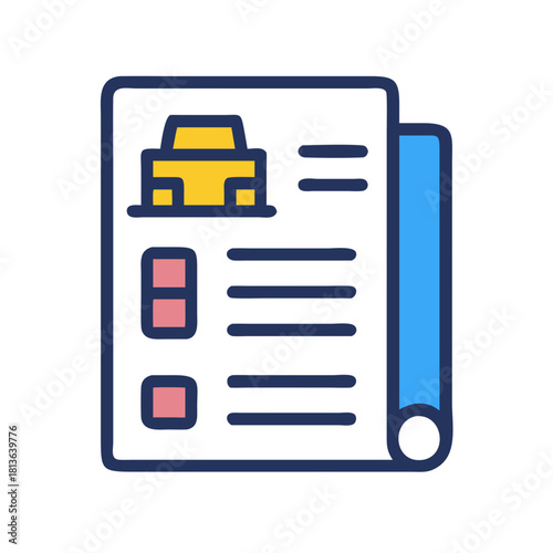 Automobile insurance policy document flat icon illustration