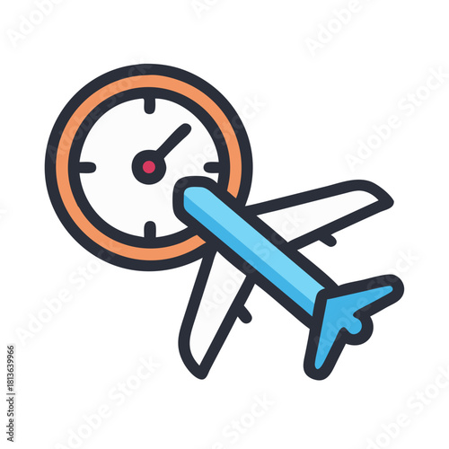 Timely air travel concept depicted by plane and clock