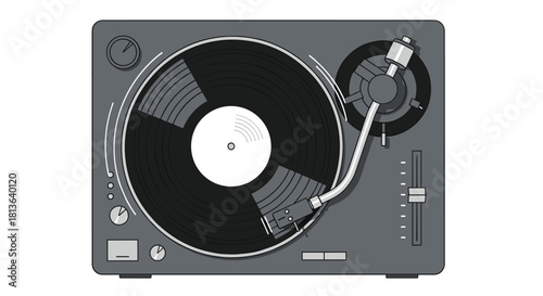 Sleek turntable illustration, perfect for music lovers and DJ-themed projects needing a retro spin