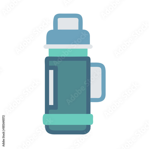 Flat vector illustration of a blue travel thermos bottle