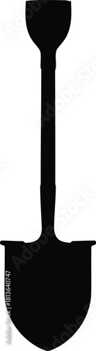 Black shovel silhouette, garden tool, isolated on white background