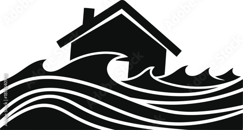 House submerged in flood waters icon
