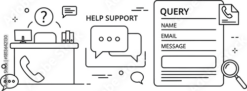 Customer support illustration helpdesk agent query form and phone