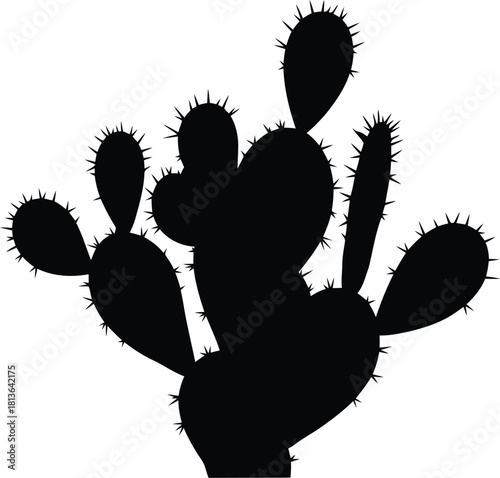 Black silhouette of prickly pear cactus with thorns