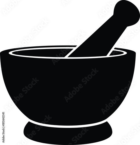 Mortar and pestle icon black silhouette on white background
