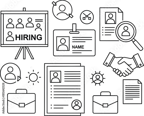 Hand drawn hiring process icons for recruitment and job search