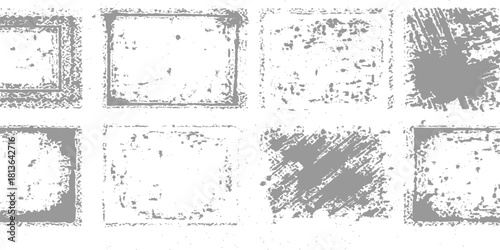 Set of antique vector vintage grunge paper frame and border illustration design elements. Grungy splash repeated effect. Dirty overlay repeating pattern. Print distressed. Rectangle borders Collection
