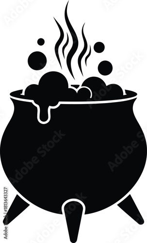Witch's cauldron bubbling potion black silhouette icon