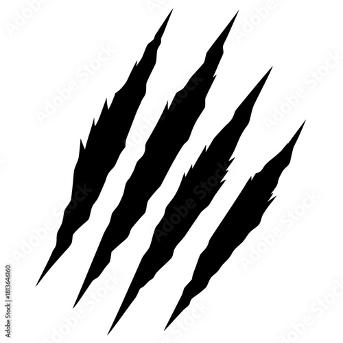 Four black claw marks isolated on a white background on transparent background