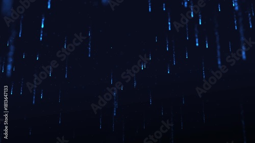 Particles sparks dots pattern of falling blue light particles creating a digital rain effect on a dark background
