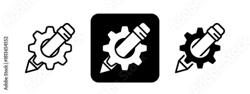 Administration Solid color and black line drawing vector illustration set