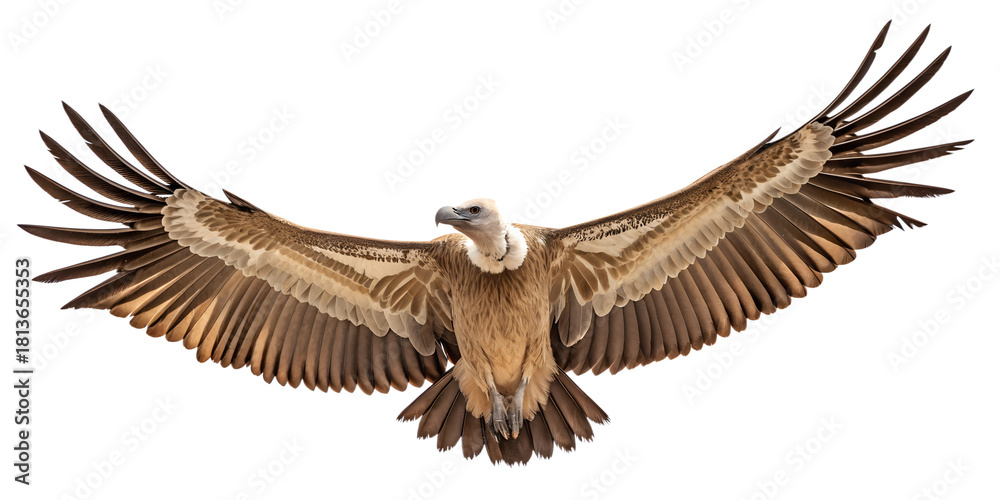 Obraz premium Isolated griffon vulture flying with wings spread wildlife bird of prey scavenger nature animal photography
