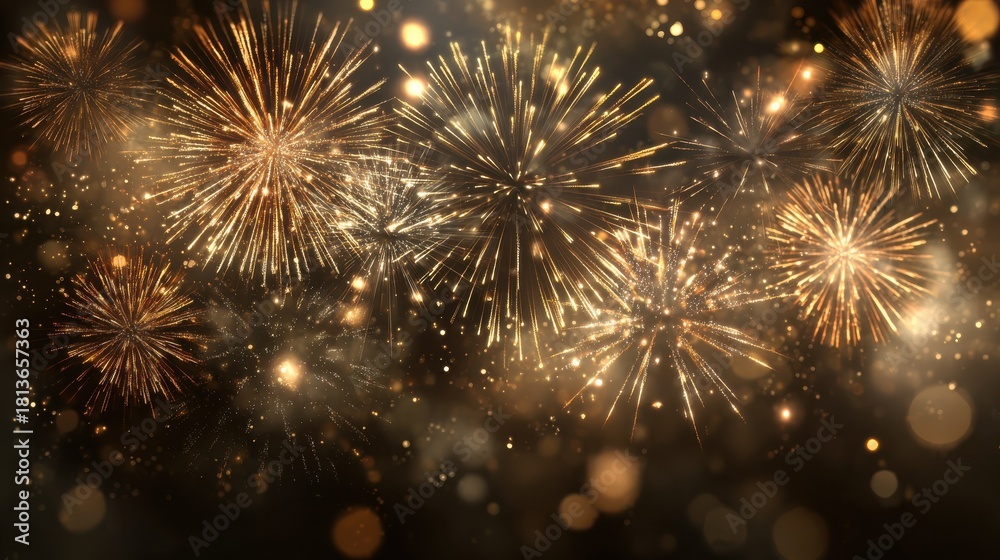 Fototapeta premium golden fireworks countdown to midnight abstract defocused background 2025 new years eve countdown fireworks