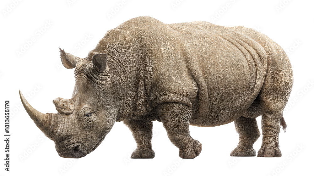 Obraz premium Large White Rhino Grazing Head Down Isolated