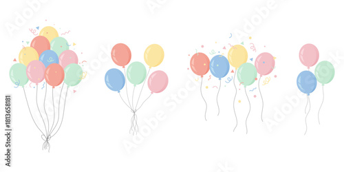 Bouquets de ballons pastel – Ensemble festif coloré – Illustration joyeuse pour événements