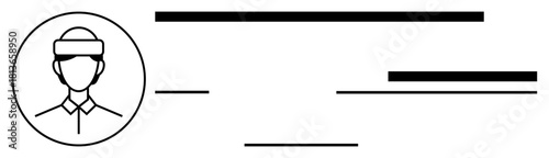 Monochrome avatar profile with headgear in a circle, accompanied by horizontal lines resembling name and information fields. Ideal for identity, online profile, UIUX design, CV, personal branding