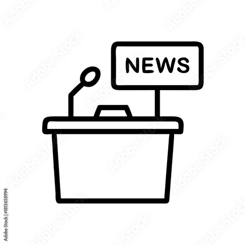 News Report Broadcast Desk with Microphone Icon