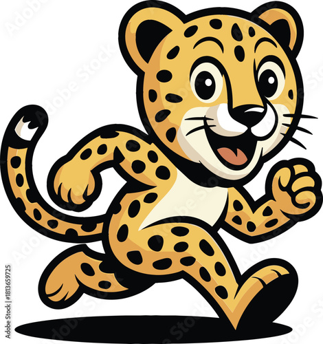 Cute Cartoon Cheetah Leopard Mascot Running and Smiling Vector